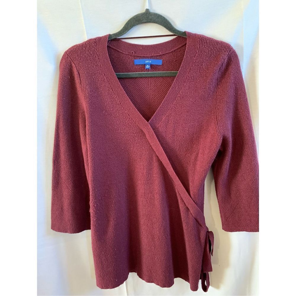 Apt. 9 Burgundy Faux Wrap Side Tie Sweater Women’s Medium 3/4 Sleeve